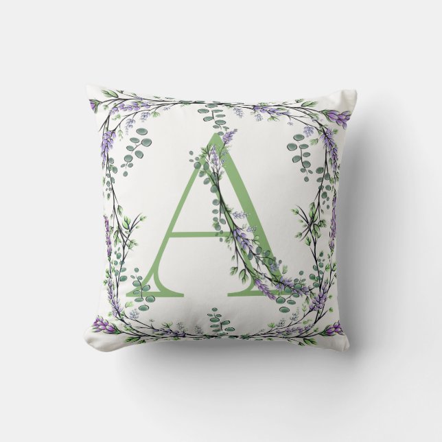 Monogramm A Lavendel Eucalyptus Kissen (Vorderseite)
