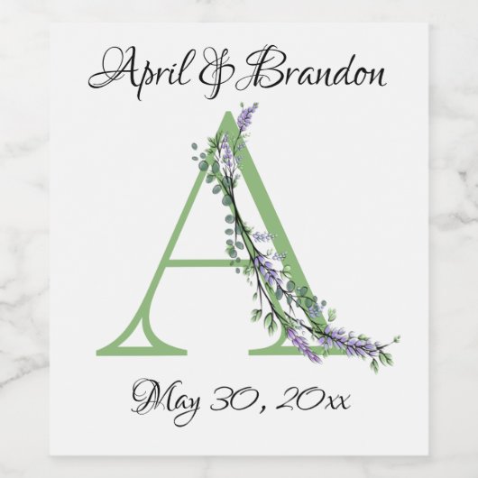 Monogramm A Lavendel Eucalyptus Weinetikett (Einzelnes Label)