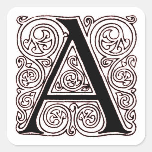 Monogramm 'A' mit dunkelroten Schwüngen - Aufklebe Quadratischer Aufkleber