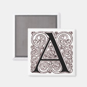 Monogramm "A" mit dunkelroten Wirbel - Magnet (Vorderseite/Rückseite)