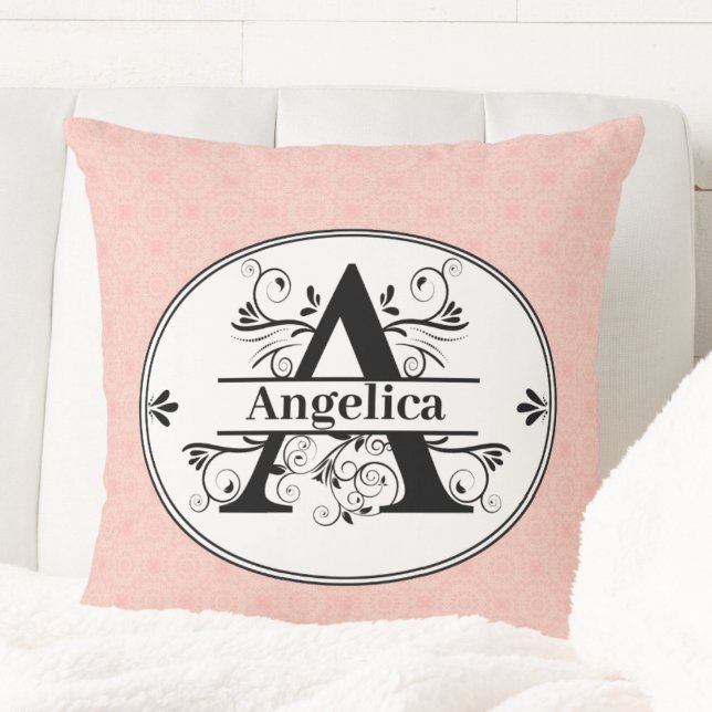 Monogramm A mit kleinem rosa Muster im Hintergrund Kissen (Monogram A with small pink pattern background Throw Pillow)