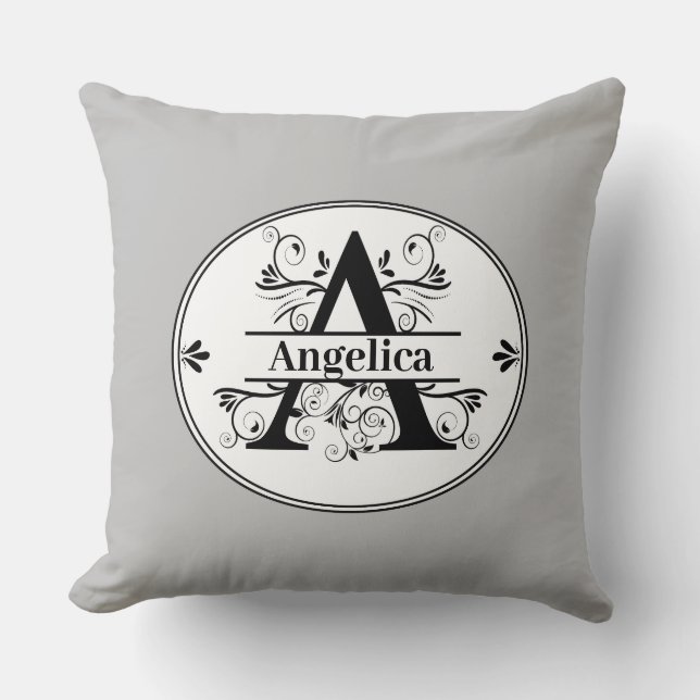 Monogramm A mit vollständigem Namen und Farbe Kissen (Vorderseite)