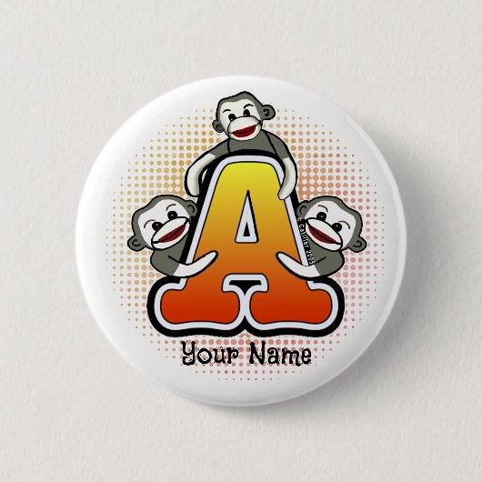 Monogramm A Sock Monkey Button (Vorderseite)