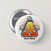 Monogramm A Sock Monkey Button (Vorne & Hinten)