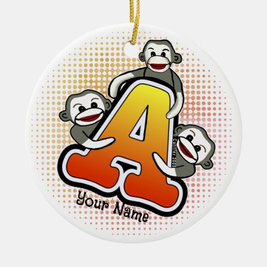 Monogramm A Sock Monkey Keramik Ornament (Vorne)