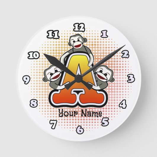 Monogramm A Sock Monkey-Uhr Runde Wanduhr (Vorderseite)