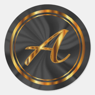 Monogramm A-Z - Metallisches Gold auf schwarzem Sa Runder Aufkleber