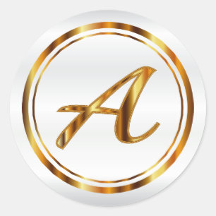 Monogramm A-Z - Metallisches Gold auf weißem Satin Runder Aufkleber