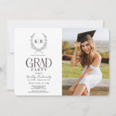 Monogramm-Abschluss-Foto für das schwarze botanisc Einladung (Vorderseite)