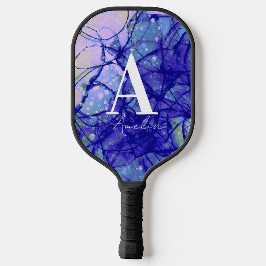 Monogramm Abstrakt Blau Pickleball Schläger (Rückseite)