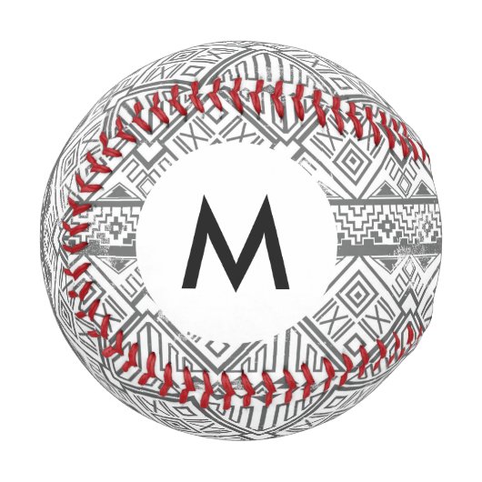 Monogramm abstrakt geometrisches Aztekenmuster 2 Baseball (Vorderseite Links)