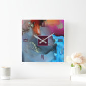 Monogramm Abstrakte Blaurot-orange-Waagen Quadratische Wanduhr (Zuhause)