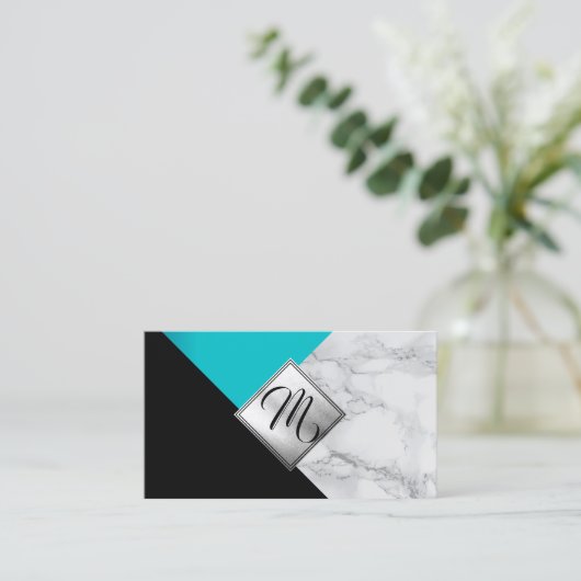Monogramm-abstraktes aquamarines, schwarz und visitenkarte (Stehend Vorderseite)