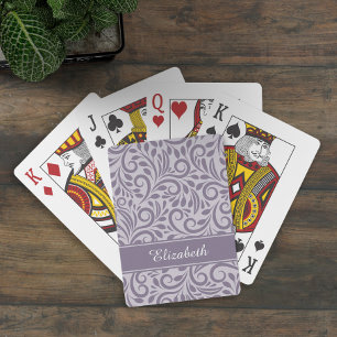 Monogramm Abstraktes Blumenmuster Stilvoll Lila Spielkarten