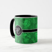 Monogramm Abstraktes Emerald Green Fether Muster Tasse (Vorderseite Links)