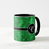 Monogramm Abstraktes Emerald Green Fether Muster Tasse (VorderseiteRechts)