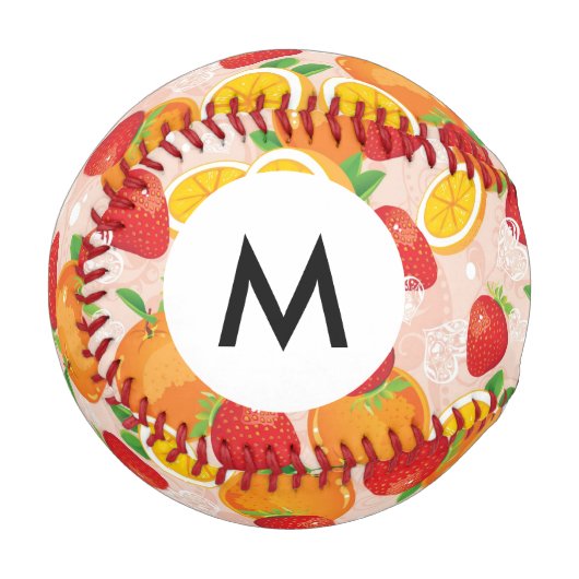 Monogramm Abstraktes Muster mit Erdbeeren Baseball (Vorderseite Links)