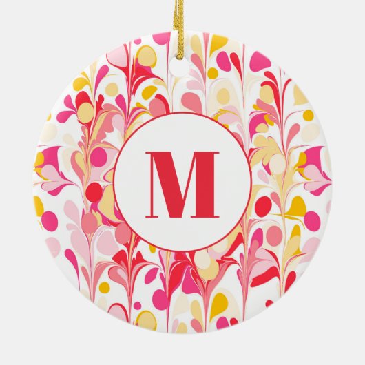 Monogramm Abstraktes Retro-Marmormuster Keramik Ornament (Hinten)