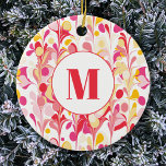 Monogramm Abstraktes Retro-Marmormuster Keramik Ornament<br><div class="desc">Moderne,  abstrakte Marmormuster in Rosa,  Orange und Gelb. Originelle Kunst von Nic Squirrell. Ändern Sie das Monogramm zuerst,  um es zu personalisieren.</div>