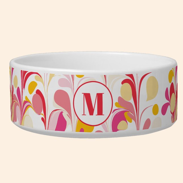 Monogramm Abstraktes Retro-Marmormuster Napf (Retro abstract marble pattern pink yellow monogram personalized ped food bowl)