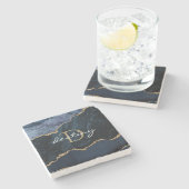 Monogramm Achat Geode Marineblau Gold Steinuntersetzer (Seitenansicht)