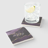 Monogramm-Achat-Geode Violett Gold Steinuntersetzer (Seitenansicht)