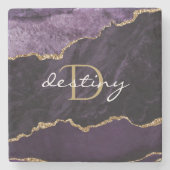 Monogramm-Achat-Geode Violett Gold Steinuntersetzer (Vorderseite)