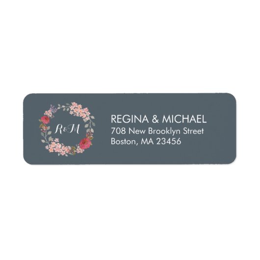 Monogramm-Adressenaufkleber für graue Rustikal-Blu (Vorne)