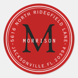 Monogramm-Adressenaufkleber in dunkelrot Runder Aufkleber