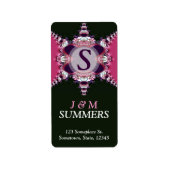 Monogramm-Adressenaufkleber in Rosa und Schwarz Adressaufkleber (Vorne)