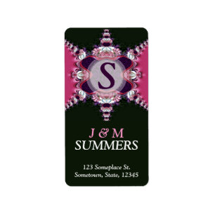 Monogramm-Adressenaufkleber in Rosa und Schwarz Adressaufkleber