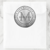 Monogramm-Adressenaufkleber in Silver Metal Runder Aufkleber (Tasche)