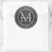 Monogramm-Adressenkennzeichnung in Schwarz 2 Runder Aufkleber (Tasche)