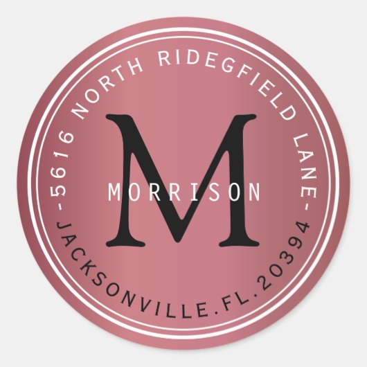 Monogramm-Adressetikett in Dusty-Rose Runder Aufkleber (Vorderseite)