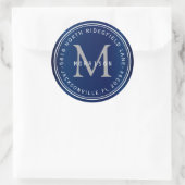 Monogramm-Adressetikett in Navy Blue Runder Aufkleber (Tasche)