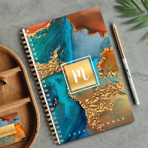 Monogramm agrine Aquarellgold türkis orange Planer