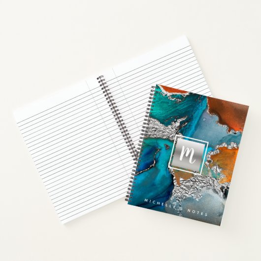 Monogramm Agrofarbstoff silber türkis orange Notizblock (Innenseite)