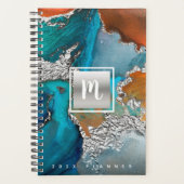 Monogramm Agrofarbstoff silber türkis orange Planer (Vorderseite)