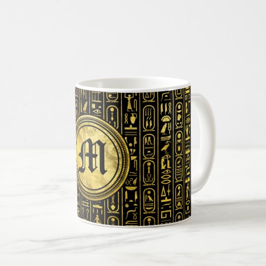 Monogramm-ägyptische alte Goldhieroglyphen Kaffeetasse (VorderseiteRechts)