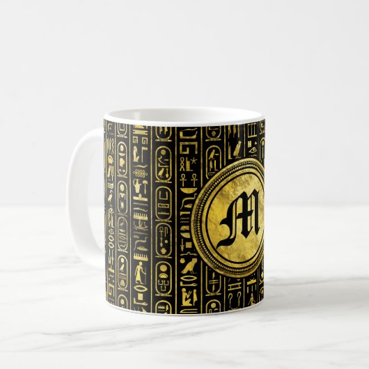 Monogramm-ägyptische alte Goldhieroglyphen Kaffeetasse (Vorderseite Links)