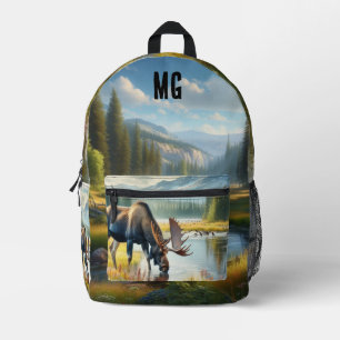 Monogramm Alaska Aquarell Elch Bedruckter Rucksack