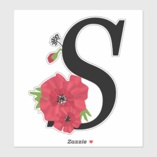 Monogramm, Alphabet, Buchstabe S, Floralmonogramm Aufkleber
