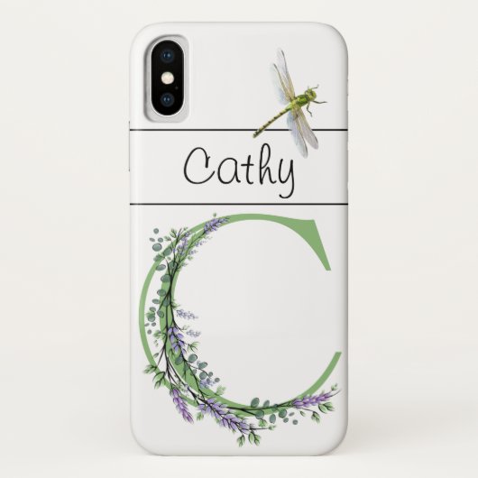 Monogramm Alphabet C Lavendel Eukalyptus Dragonfly Case-Mate iPhone Hülle (Rückseite)