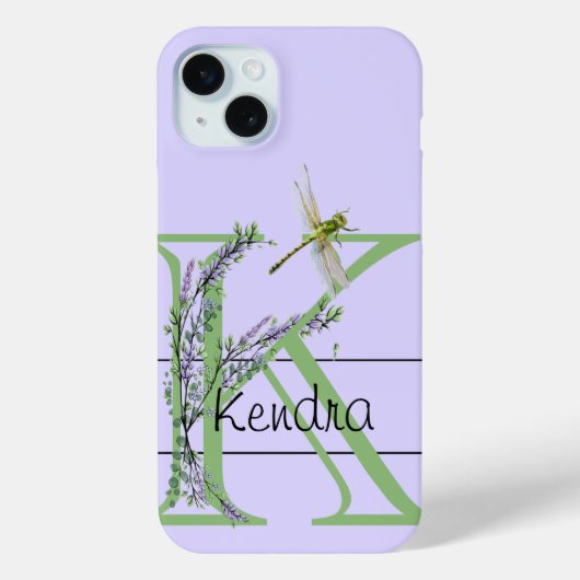 Monogramm Alphabet K Lavender Eukalyptus Dragonfly Case-Mate iPhone Hülle (Rückseite)