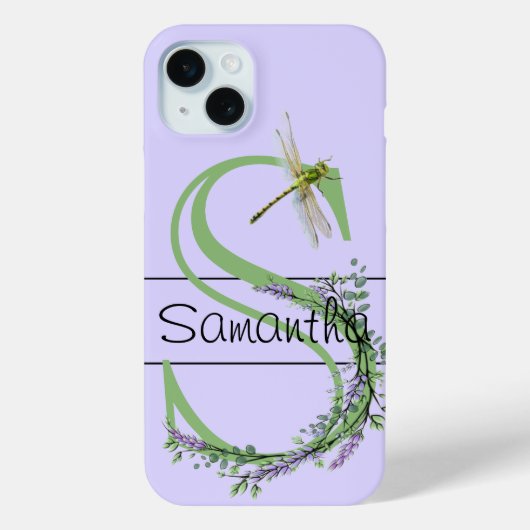 Monogramm Alphabet S Lavendel Eukalyptus Dragonfly Case-Mate iPhone Hülle (Rückseite)