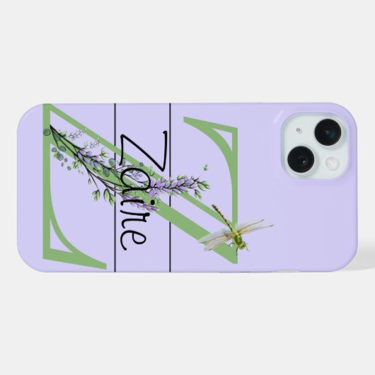 Monogramm Alphabet Z Lavender Eukalyptus Dragonfly iPhone Hülle (Rückseite (Horizontal))