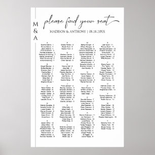 Monogramm-Alphabetischer Hochzeitssitzplan Poster