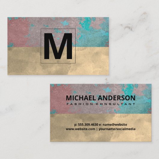 Monogramm | Alter grungy Hintergrund Visitenkarte (Vorne/Hinten)