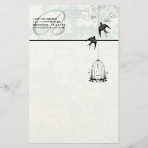 Monogramm alter Vogelkäfig mit Vögeln Luftpost Briefpapier