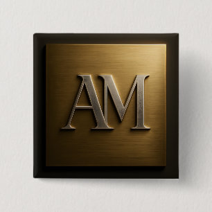 Monogramm AM in gebürstetem Gold-Metall-Design Button